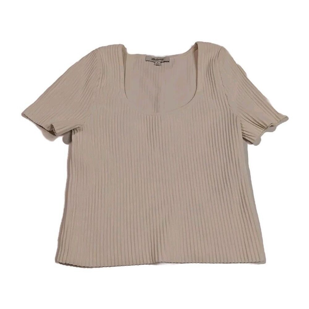 Madewell Striped Embroidered Crop Top Cream Color Small‎ Classic Streetwear...